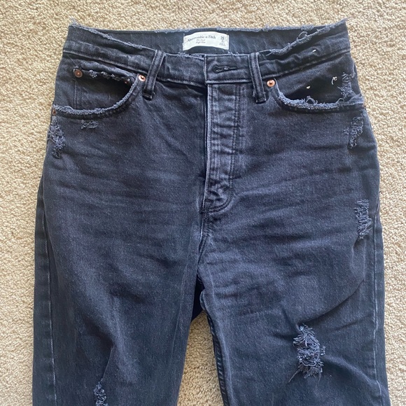 Abercrombie High Rise Dad Jeans size 26 short black distressed - Picture 10 of 15